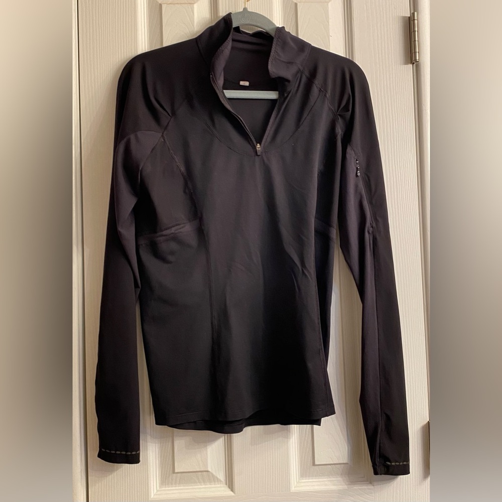 Lululemon Women’s half- zipped, Black pullover, Size:10, glow in the dark